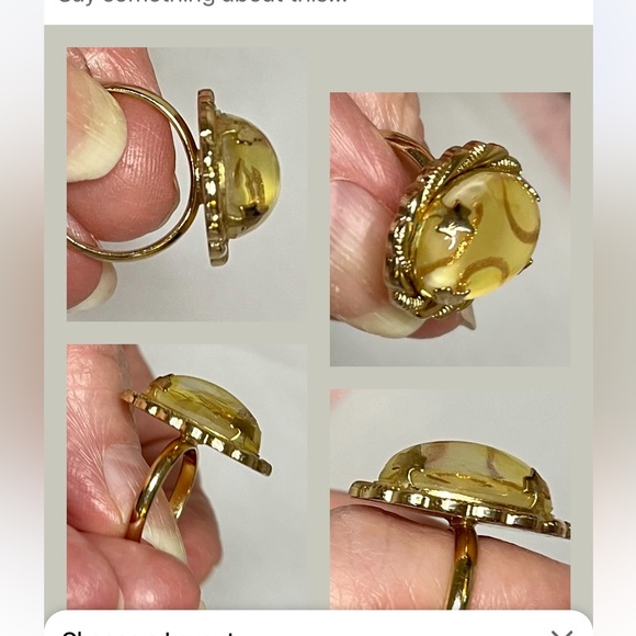 Glass ring, yellow golden foiled swirl, adjustable jewelry - Picture 7 of 11